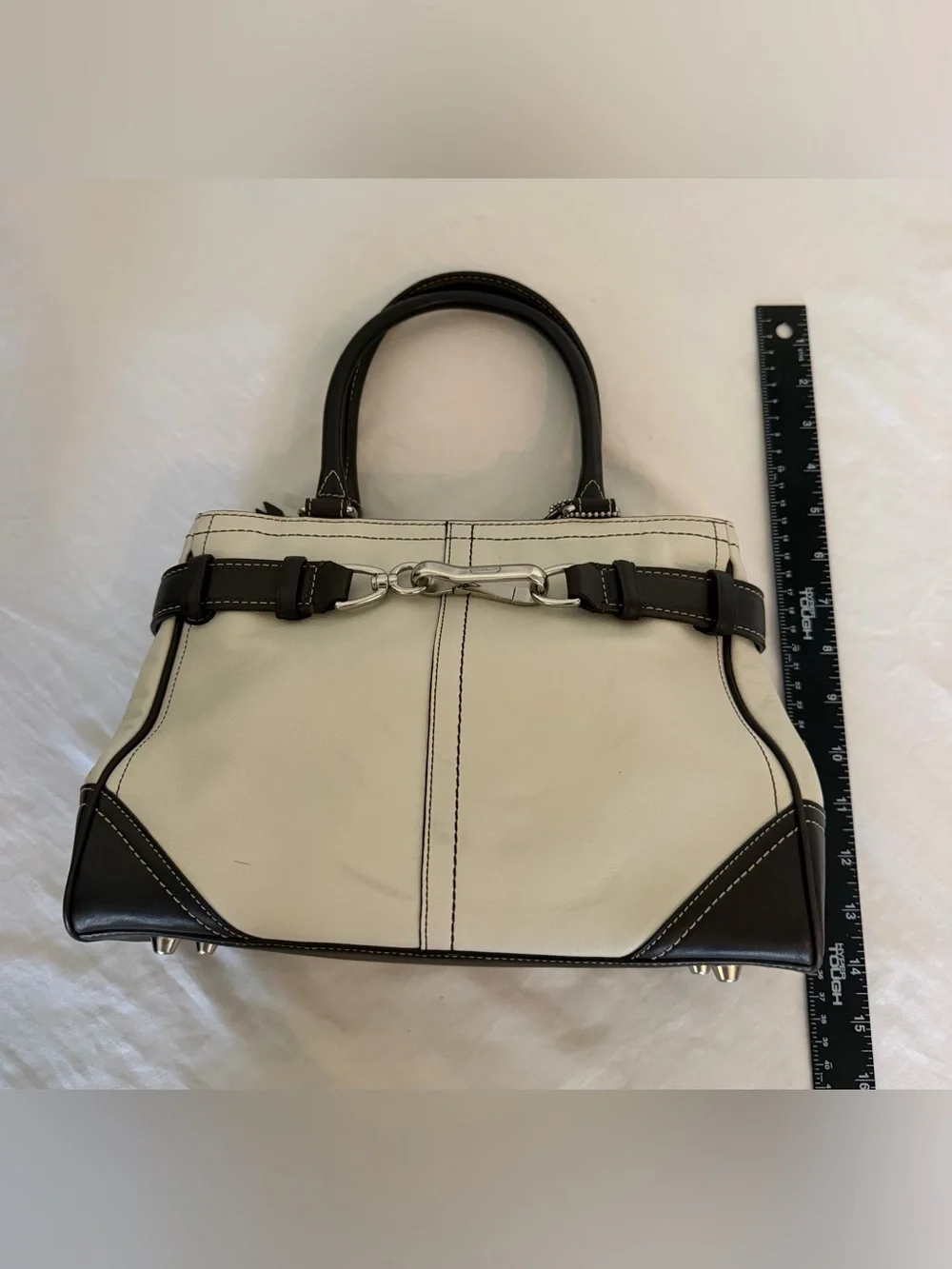 Vinted Coach Hamptons belted carryall satchel- cream - brown leather